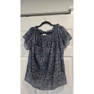 LOFT Off The Shoulder‎ Floral Print Smocked Neck Blouse Top Womens Size Medium